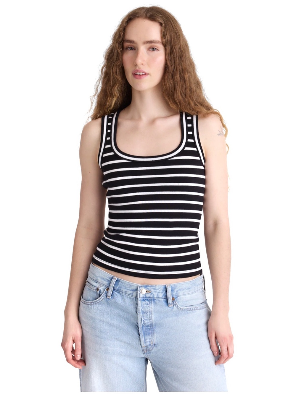Madewell Black and White Striped The 90s Scoopneck Tank in Compact Cotton